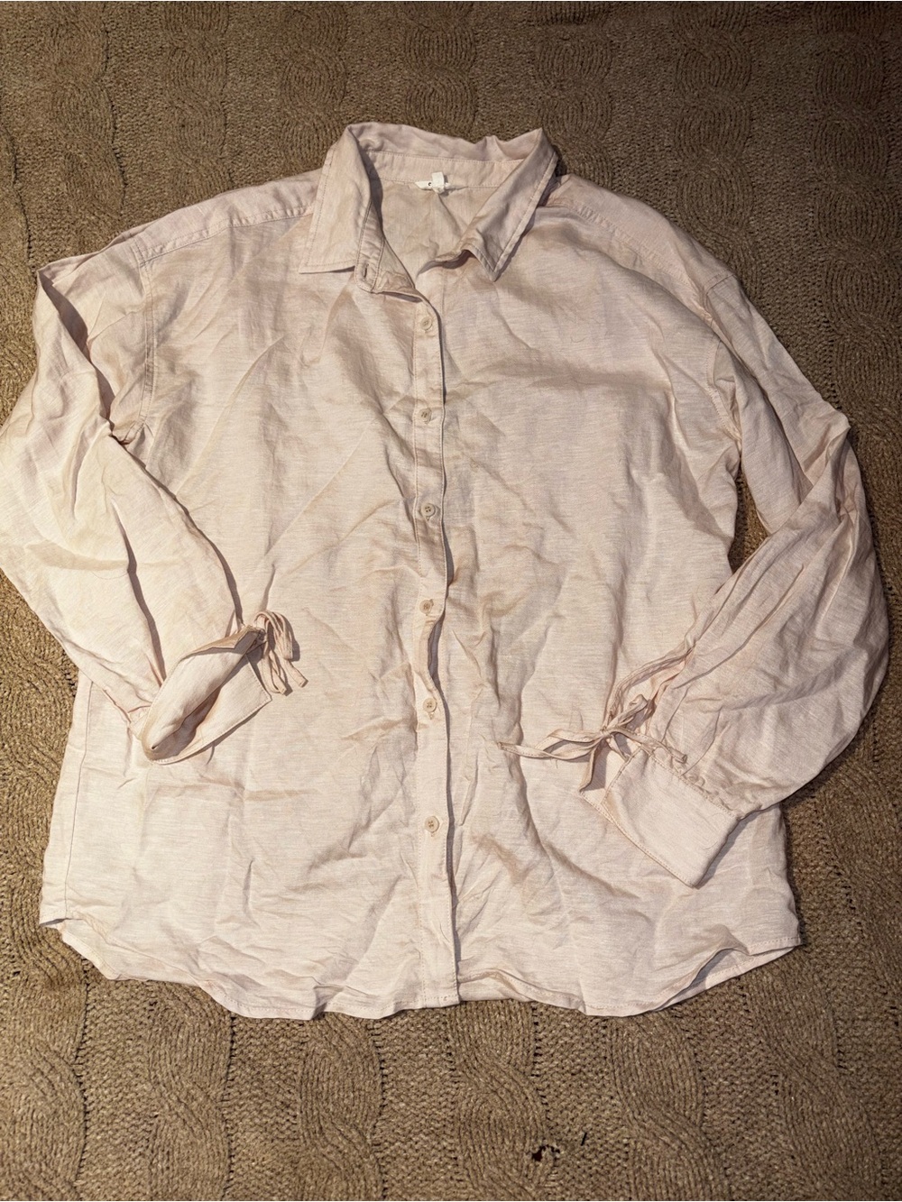 Splendid Collection Beige Cream Linen Tie Cuff Button Down Shirt Size M